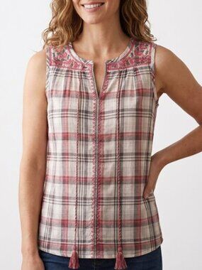 Anthropologie Solitaire Plaid Tassel Boho Tank Top Tunic Cotton Small